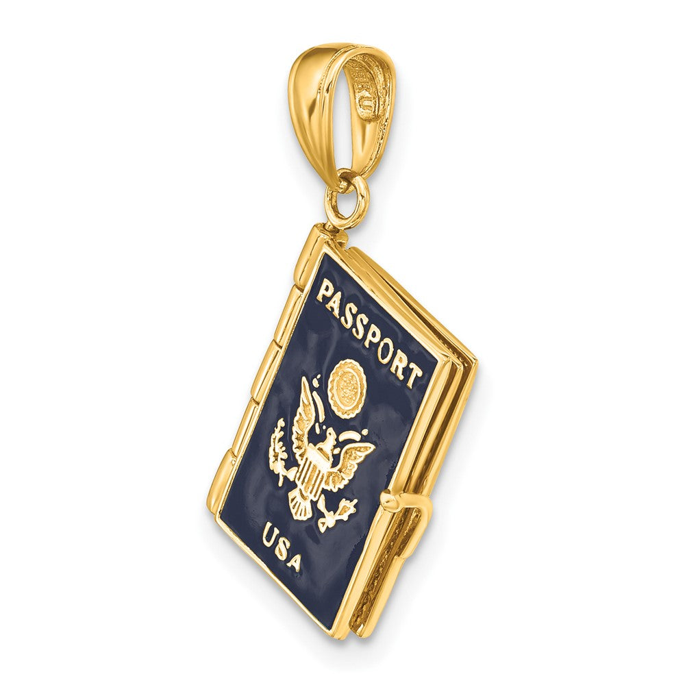 10K / 14K Yellow Gold Enamel 3-D Passport Pendant - Product Photo