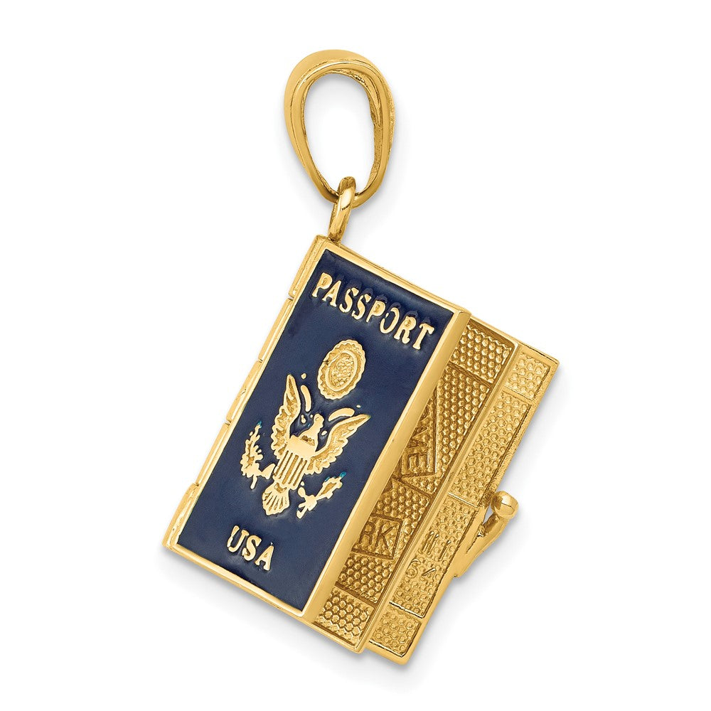 10K / 14K Yellow Gold Enamel 3-D Passport Pendant - Product Photo