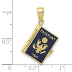 10K / 14K Yellow Gold Enamel 3-D Passport Pendant - Product Photo