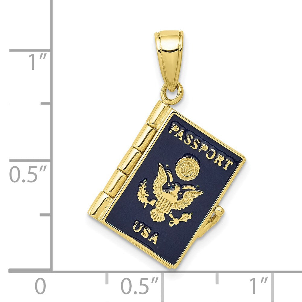 10K / 14K Yellow Gold Enamel 3-D Passport Pendant - Product Photo