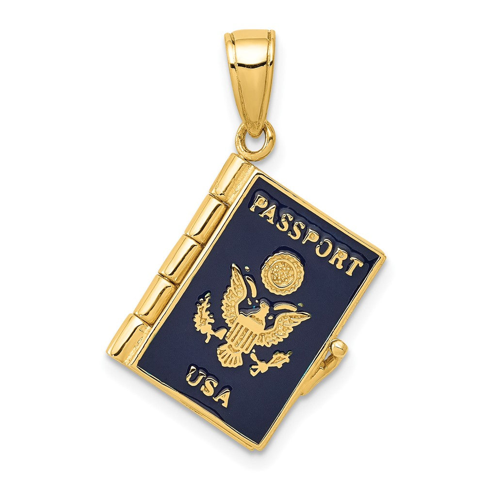 10K / 14K Yellow Gold Enamel 3-D Passport Pendant - Product Photo