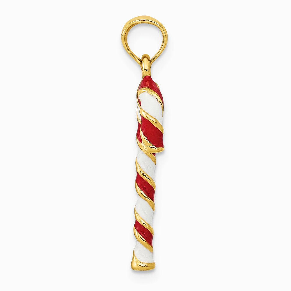 10K / 14K Yellow Gold 3-D Enameled Candy Cane Pendant - Product Photo