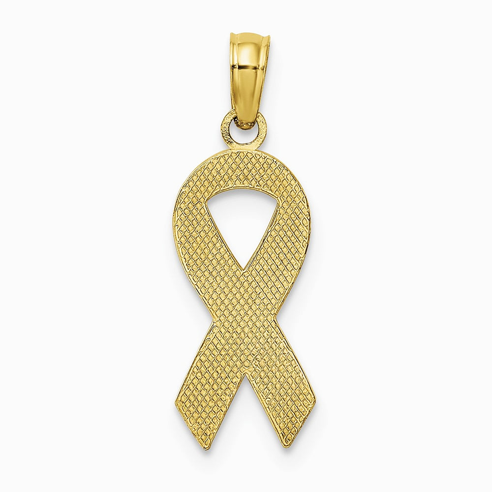 10K / 14K Yellow Gold Pink Enameled Awareness Ribbon Pendant - Product Photo
