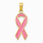 10K / 14K Yellow Gold Pink Enameled Awareness Ribbon Pendant - Product Photo