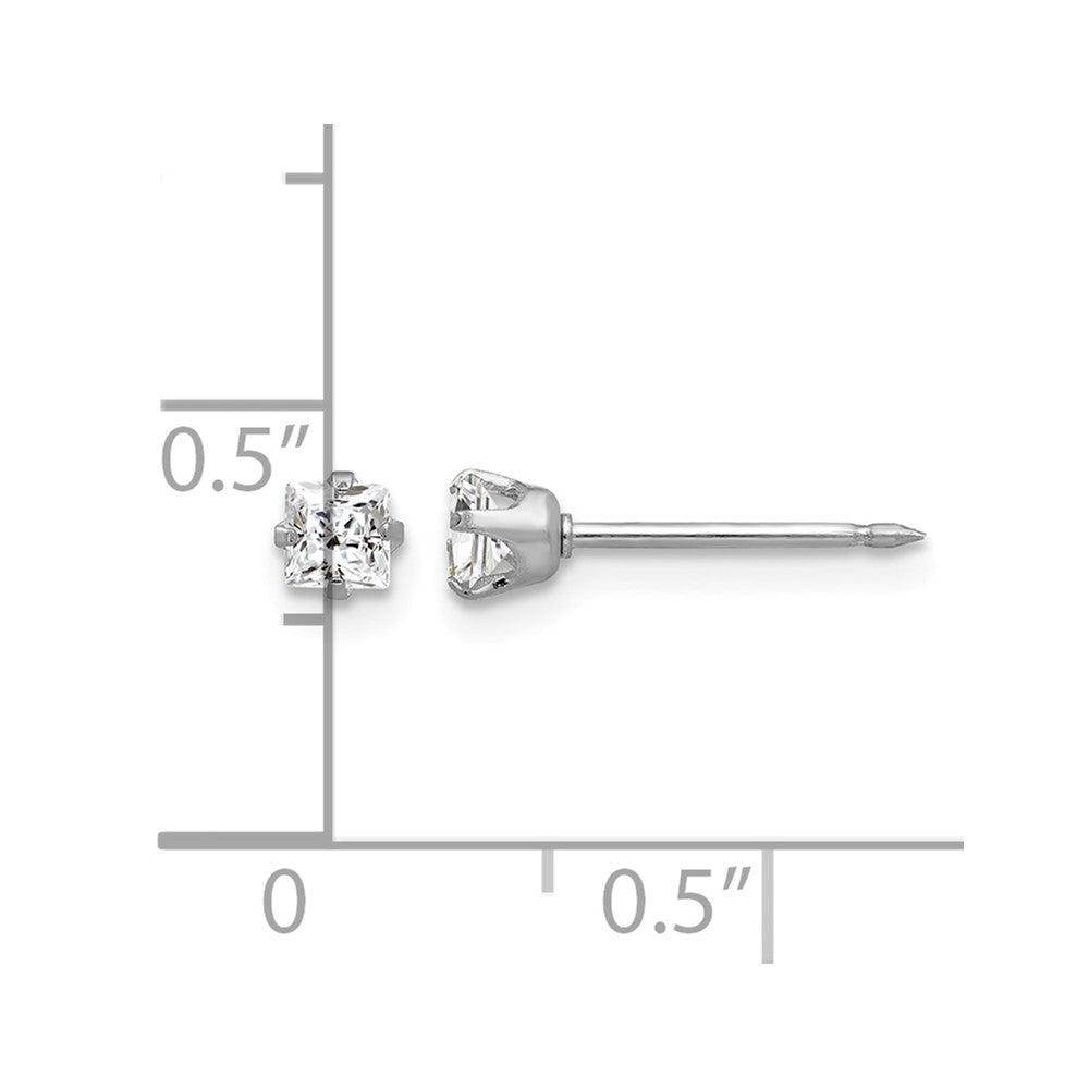 Inverness 14k White Gold 3mm Square CZ Post Earrings - Product Photo
