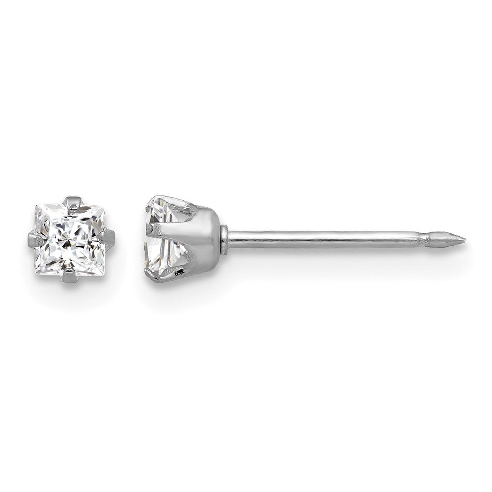 14K White Gold 3mm Square CZ Post Earrings