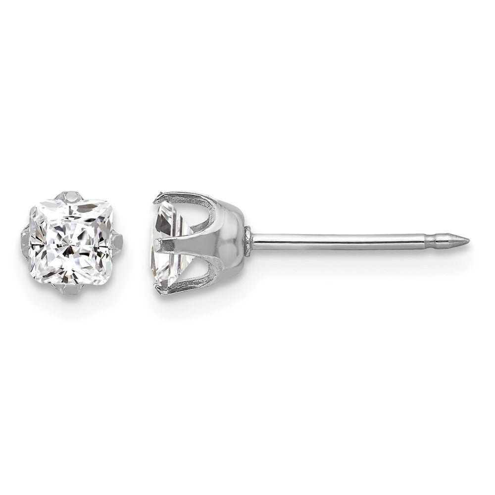 14K White Gold 5mm Sq CZ Post Earrings