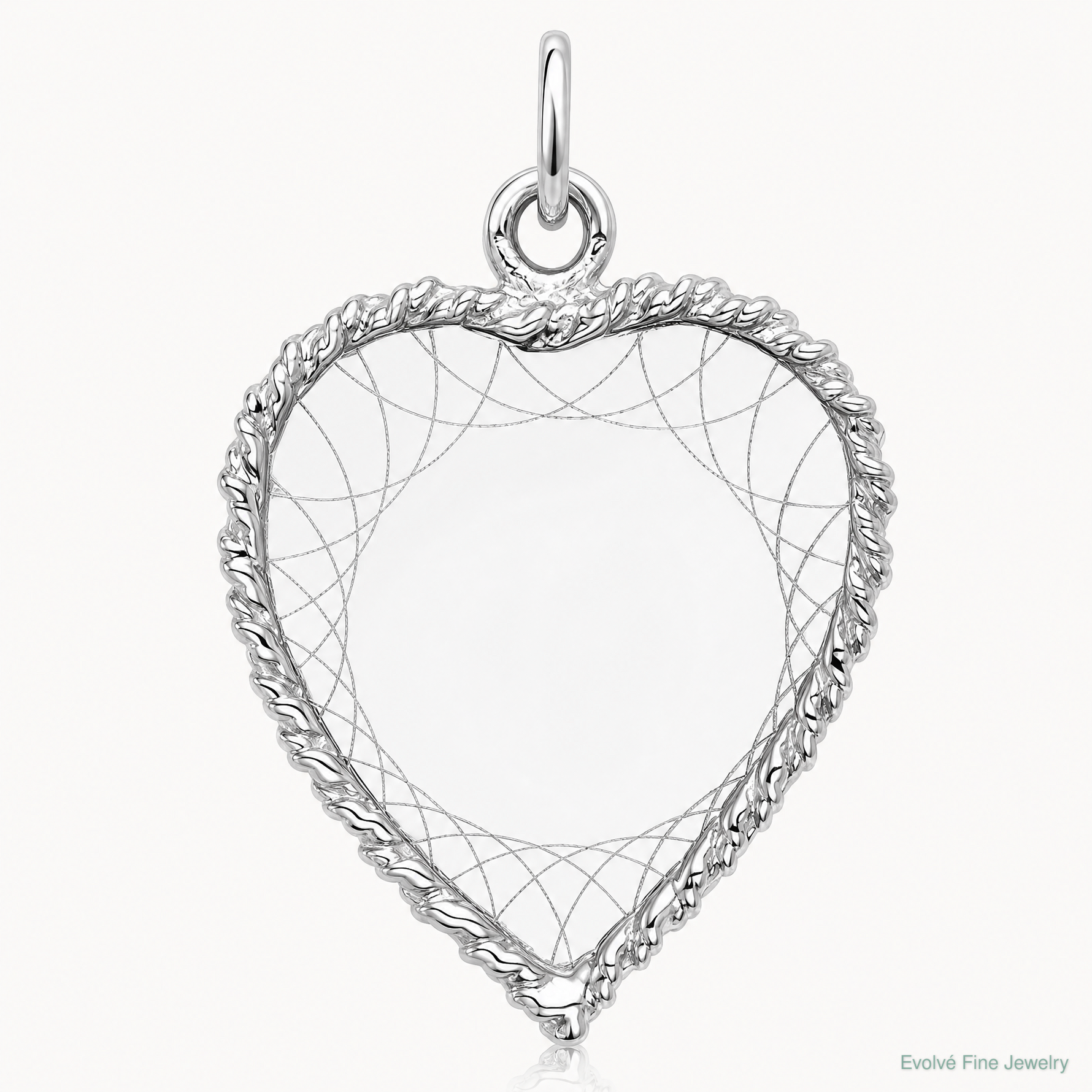 14k White Gold Etched Design .013 Gauge Engravable Heart Charm - Lifestyle View