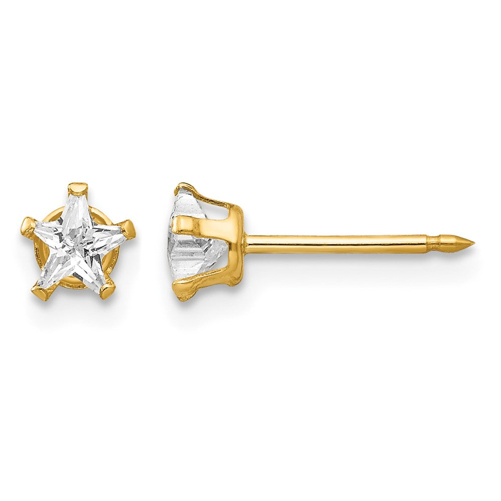 14K Yellow Gold 4mm Star CZ Post Earrings