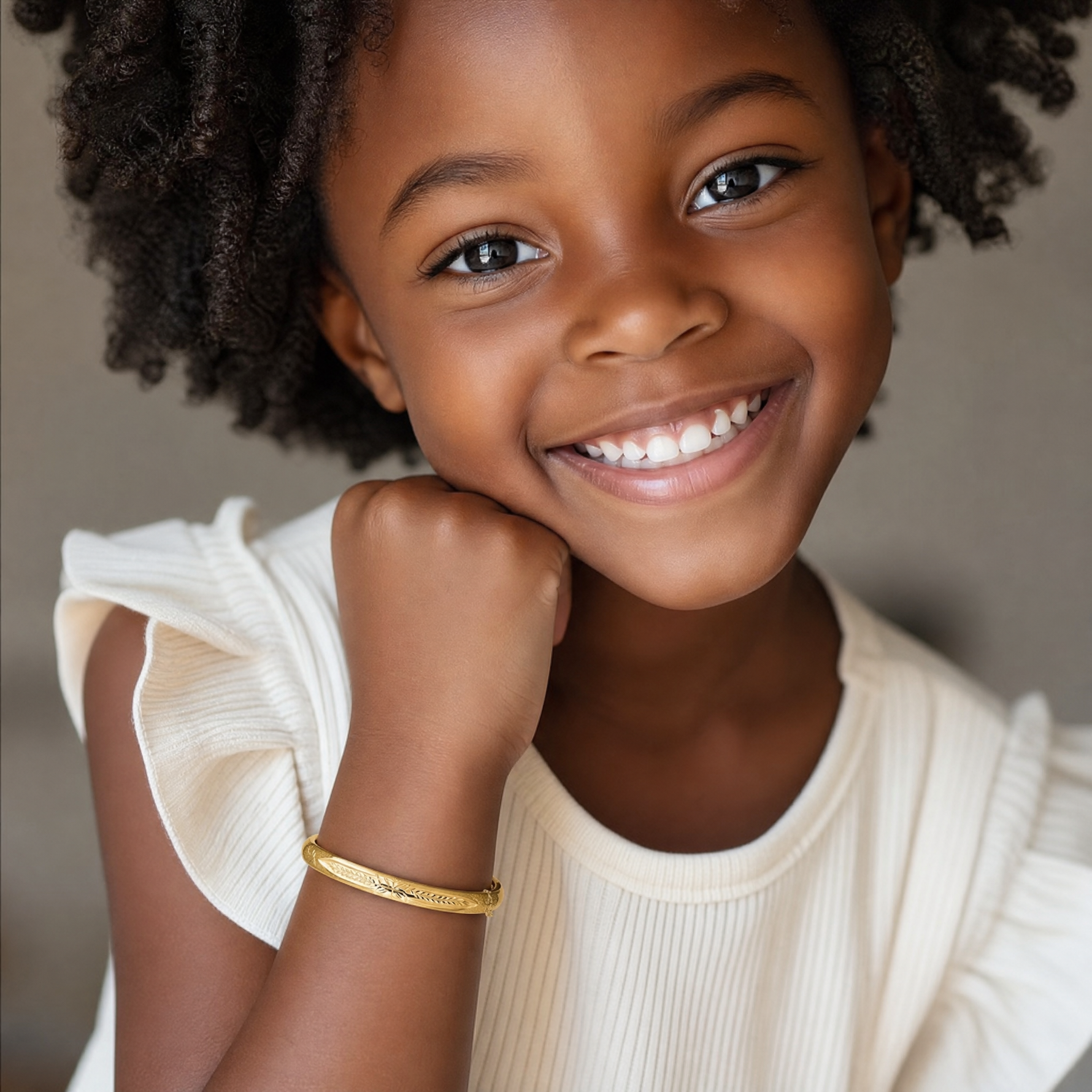 14k Florentine Hinged Baby Bangle - Model Shot