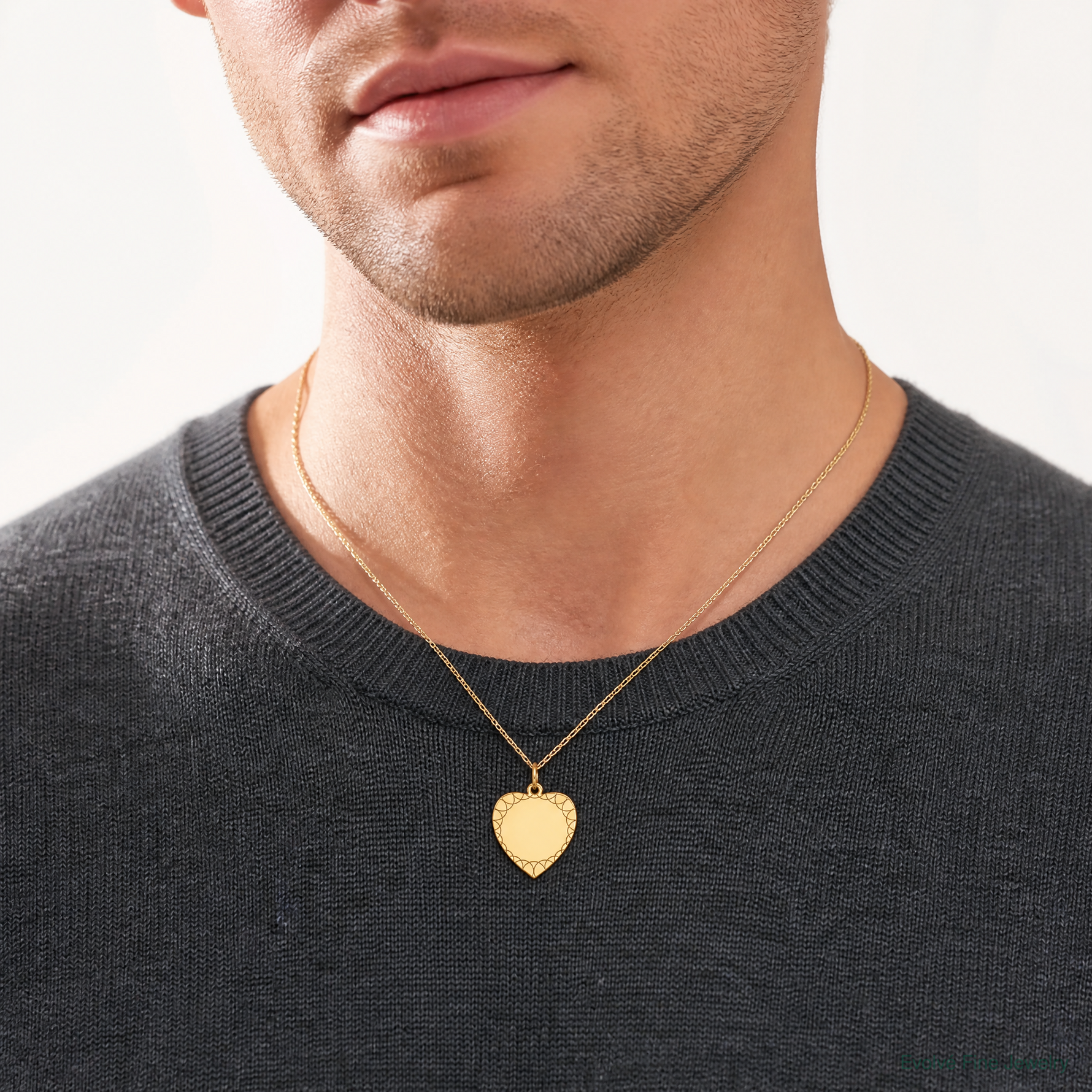 14k Etched .018 Gauge Engravable Heart Disc Charm - Model Shot
