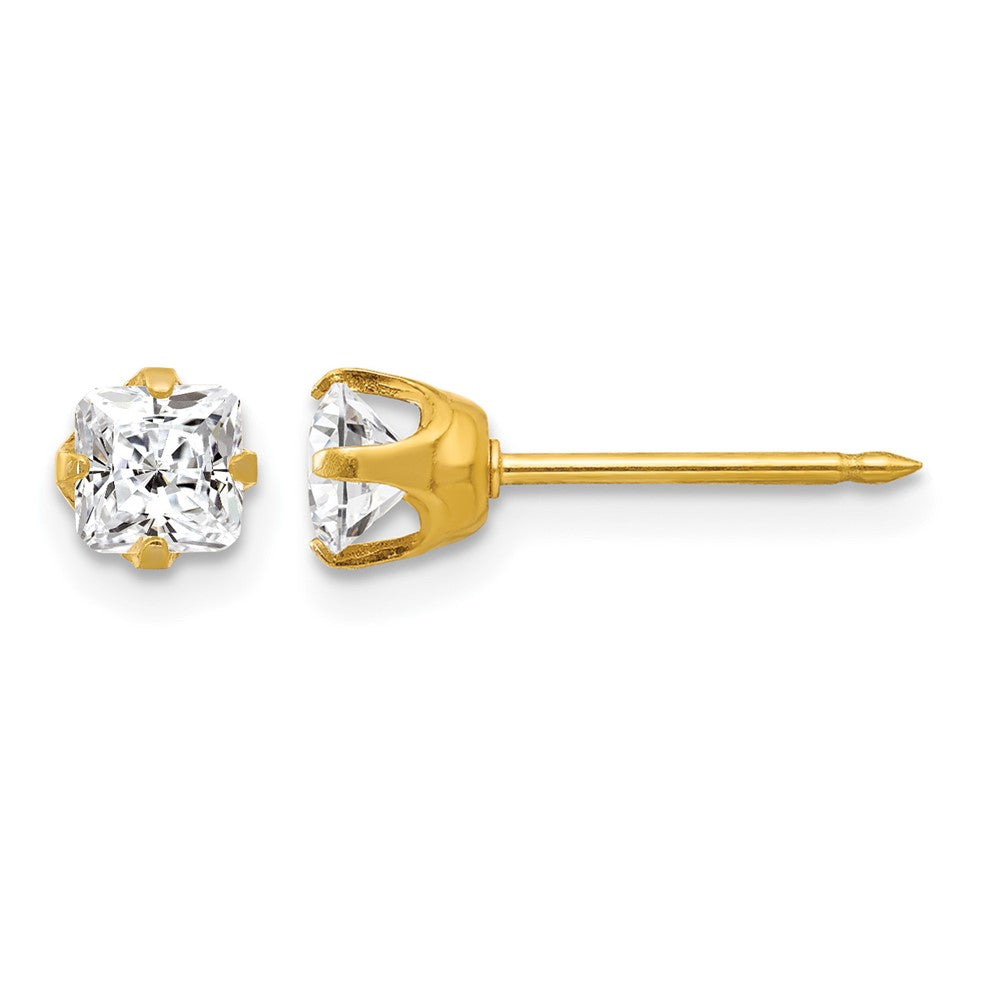 14K Yellow Gold 5mm Sq. Princess CZ Post Earrings