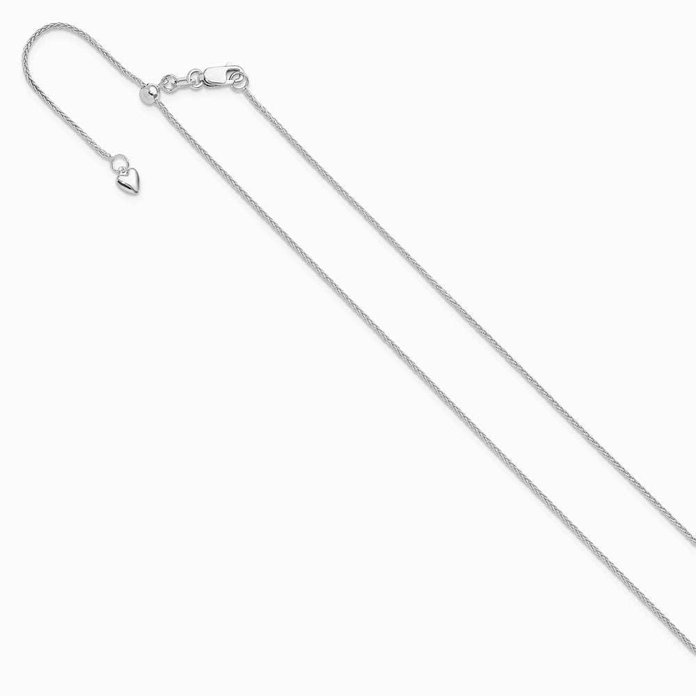 14K White Gold Adjustable 1mm Wheat Chain Necklace 22"-30" - Product Photo