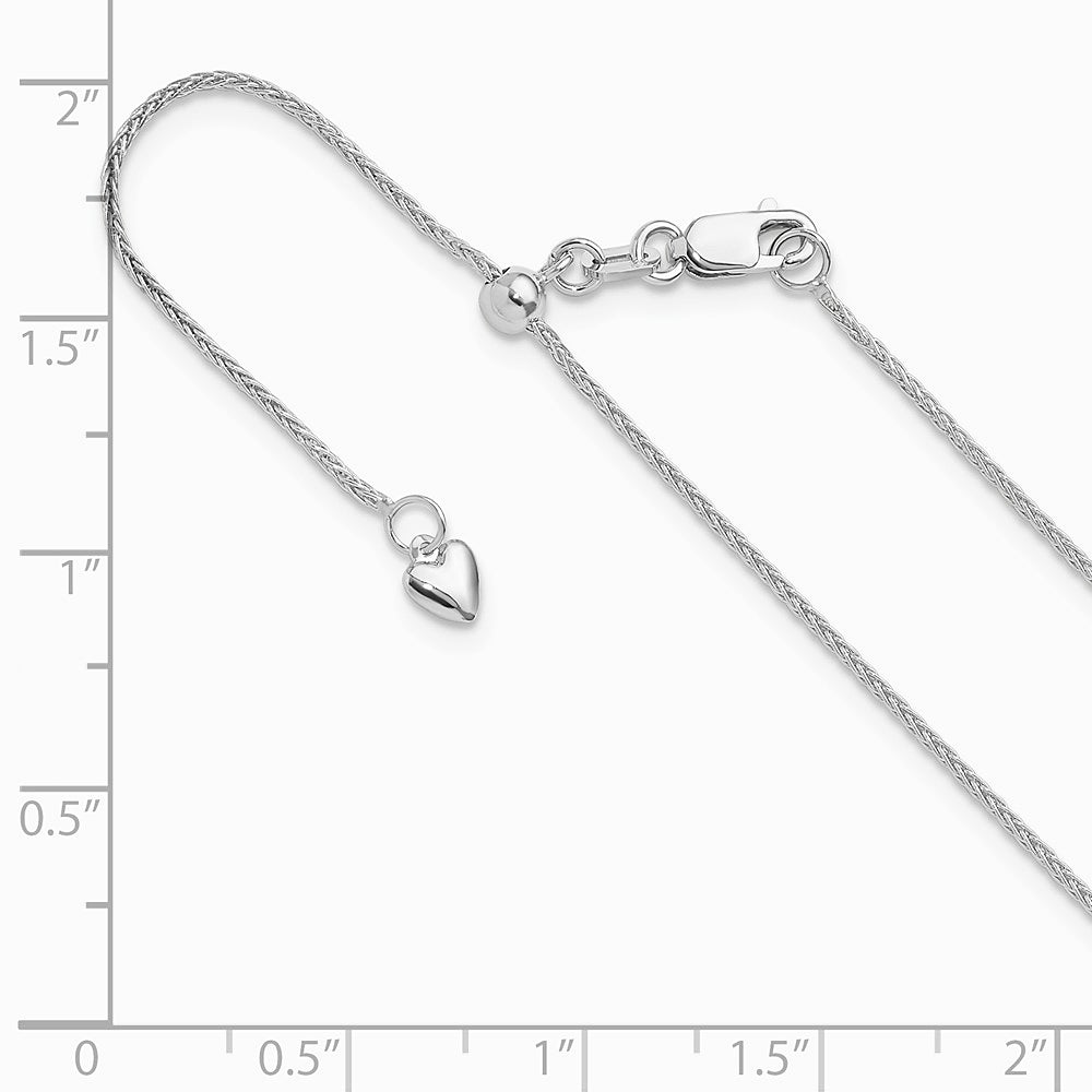 14K White Gold Adjustable 1mm Wheat Chain Necklace 22"-30" - Product Photo