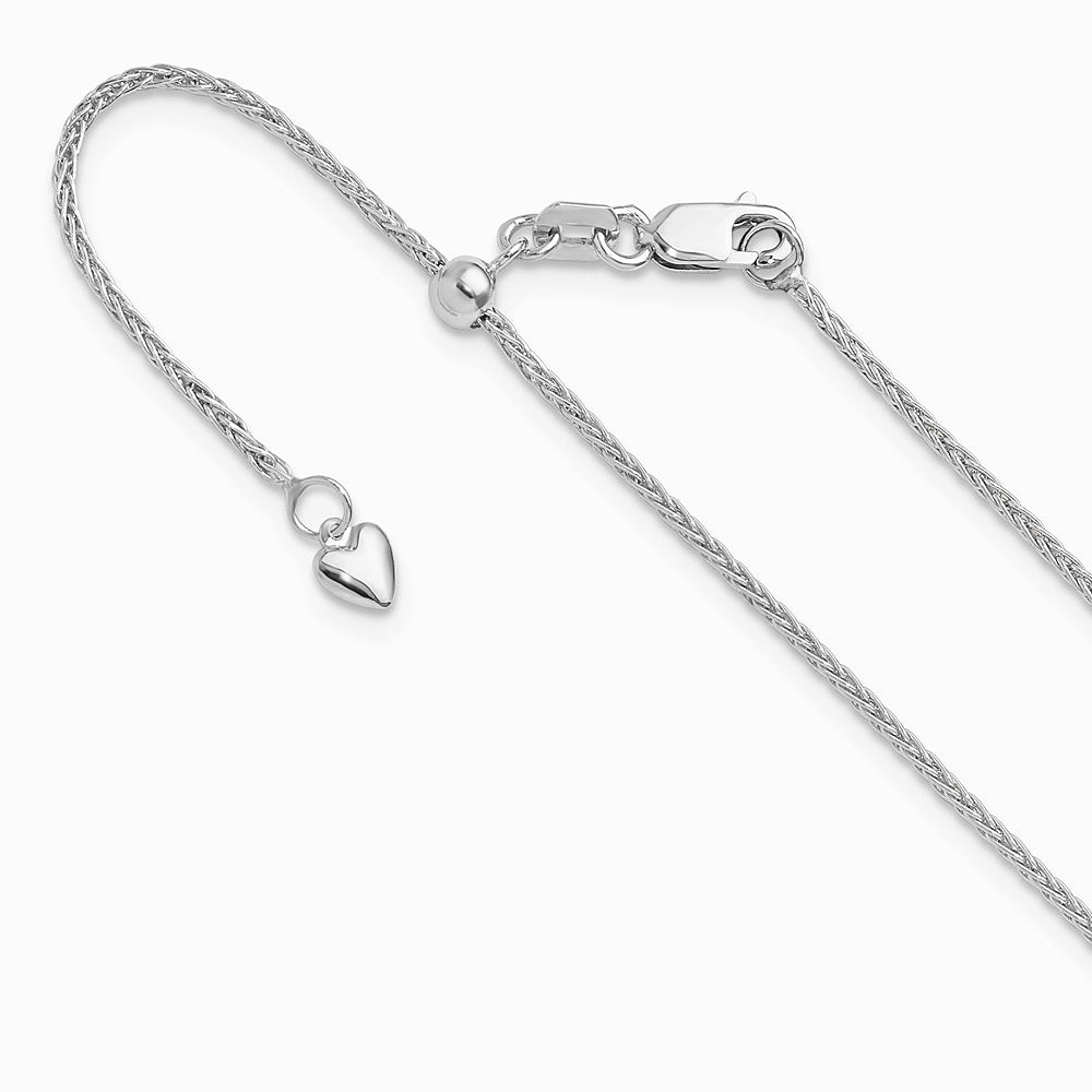 14K White Gold Adjustable 1.4mm Wheat Chain Necklace 22"-30"