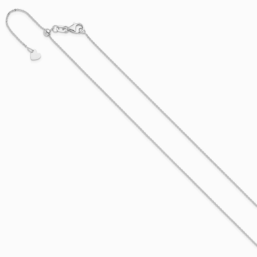 14K White Gold Adjustable 1.2mm Flat Cable Chain Necklace 22"-30" - Product Photo