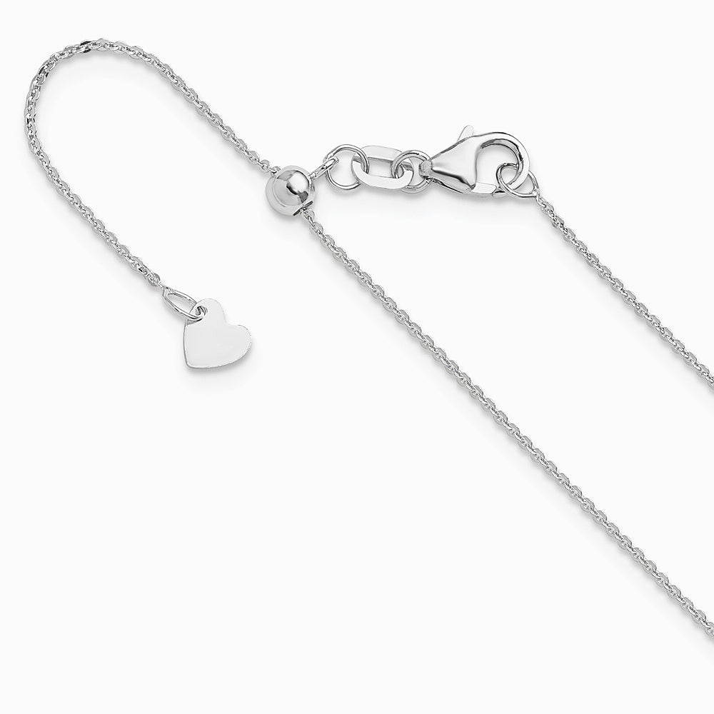 14K White Gold Adjustable 1.2mm Flat Cable Chain Necklace 22"-30"