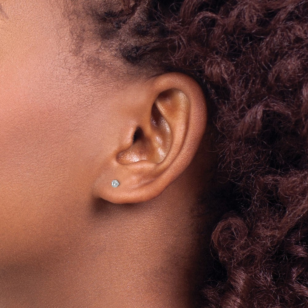 Inverness 14k White 3mm Crystal Bezel Earrings - Product Photo