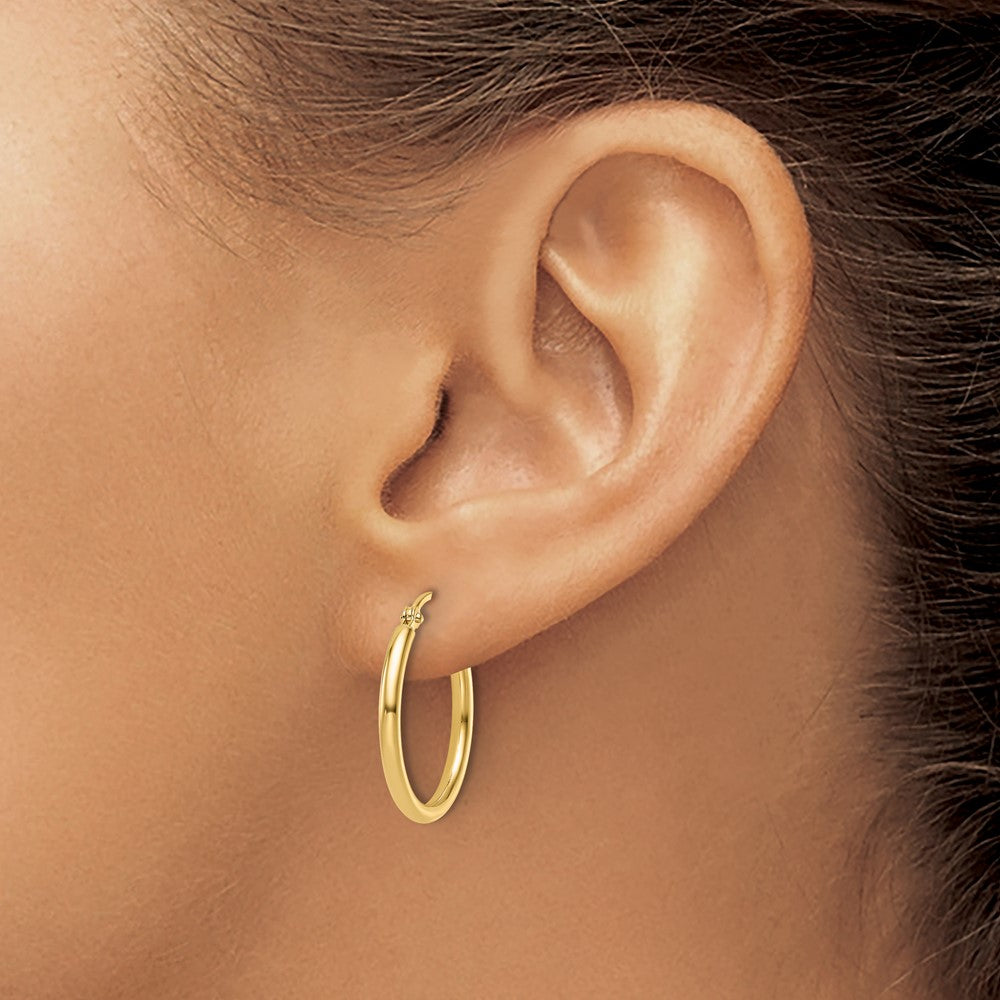 14K Yellow Gold 2x20mm Polished Hoop Earrings - Product Photo