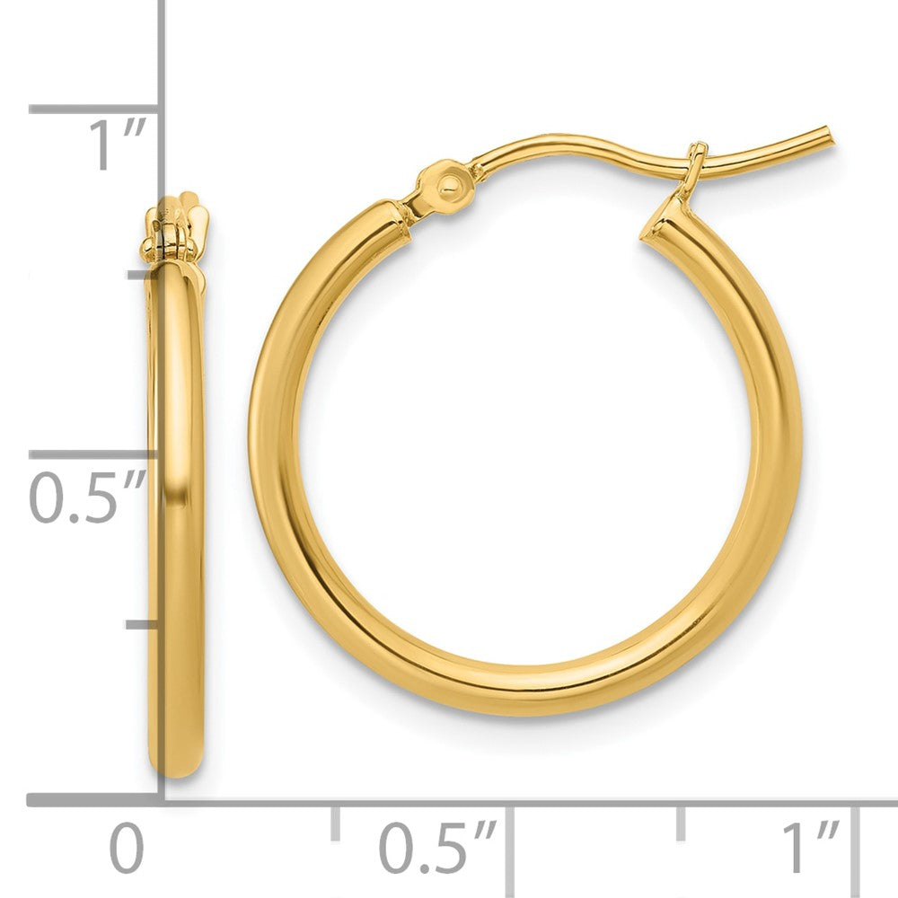 14K Yellow Gold 2x20mm Polished Hoop Earrings - Product Photo