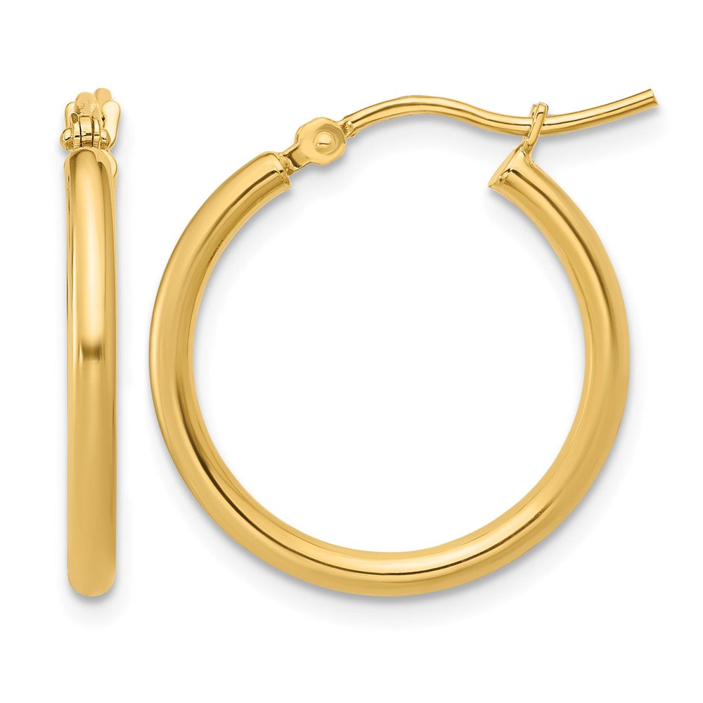 14K Yellow Gold 2x20mm Polished Hoop Earrings - Product Photo