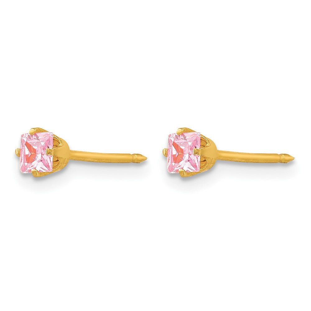 Inverness 14k 3mm Square Pink CZ Post Earrings - Product Photo