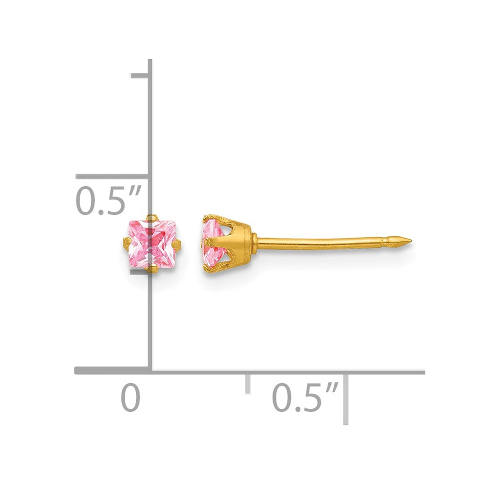 Inverness 14k 3mm Square Pink CZ Post Earrings - Product Photo
