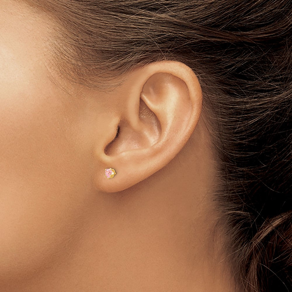 Inverness 14k 4mm Pink Heart CZ Earrings - Product Photo