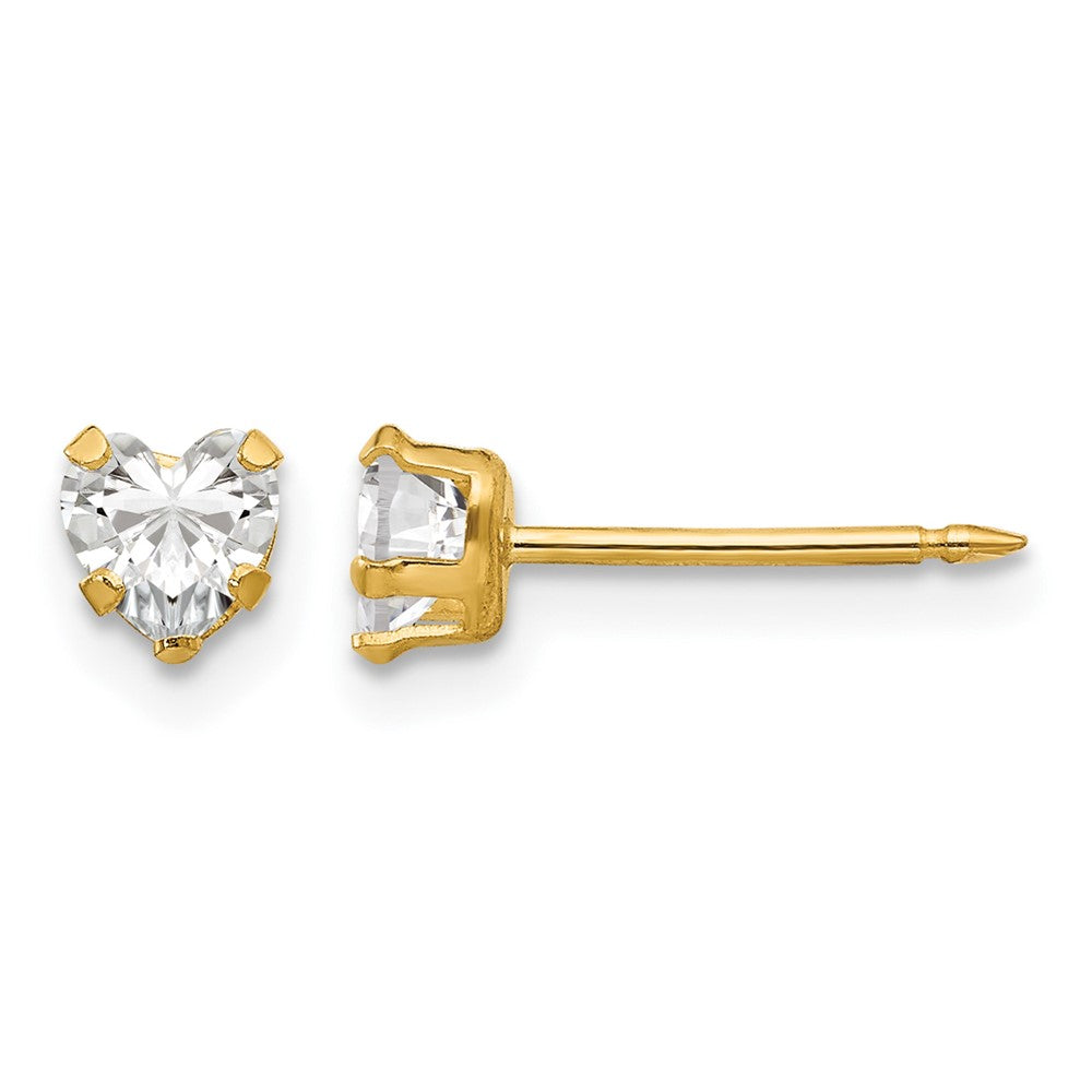 14K Yellow Gold 4mm Clear Heart CZ Earrings