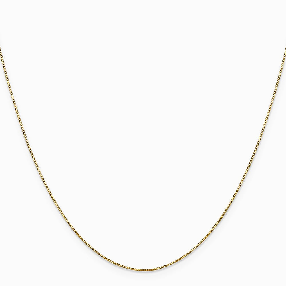14K Yellow Gold .5mm Carded Box Chain Necklace 16"-24" - Product Photo