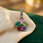 Sterling Silver Antiqued w/14k 5-stone w/Diamond Mothers Pendant Semi-Mount - Lifestyle View