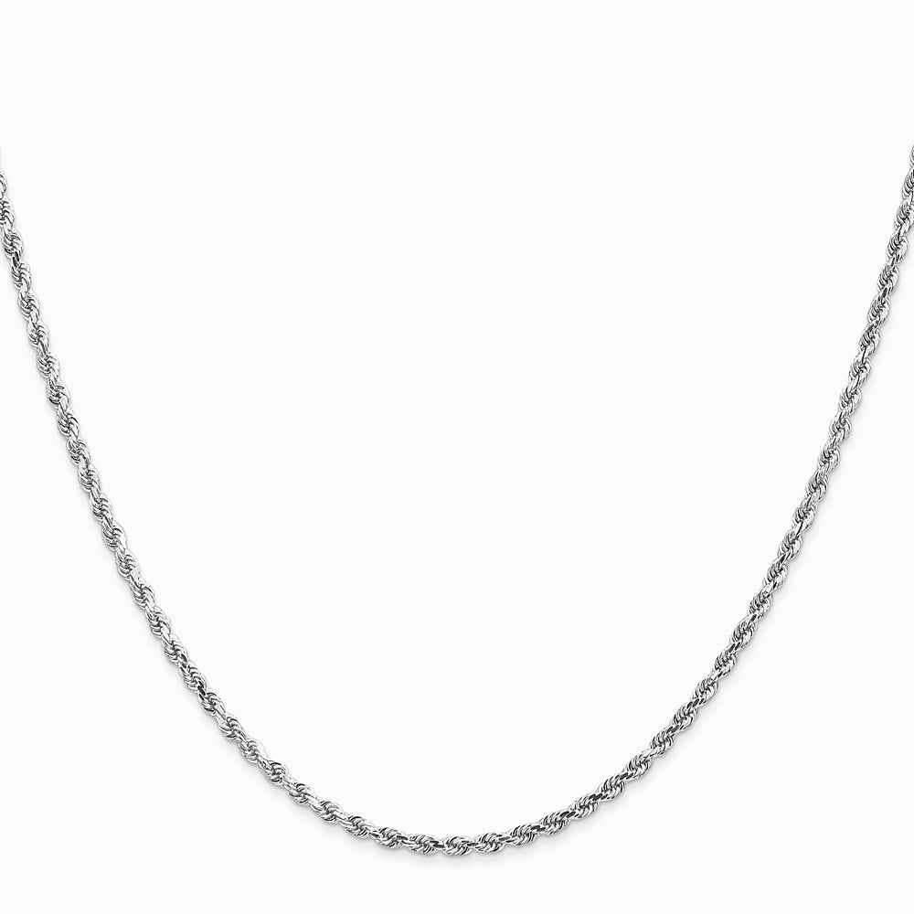 14K White Gold 2.0 mm Diamond-cut Rope Chain Necklace 16"-24" - Product Photo