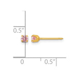 14K Yellow Gold 3mm Pink CZ Post Earrings - Product Photo