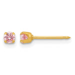 14K Yellow Gold 3mm Pink CZ Post Earrings - Product Photo
