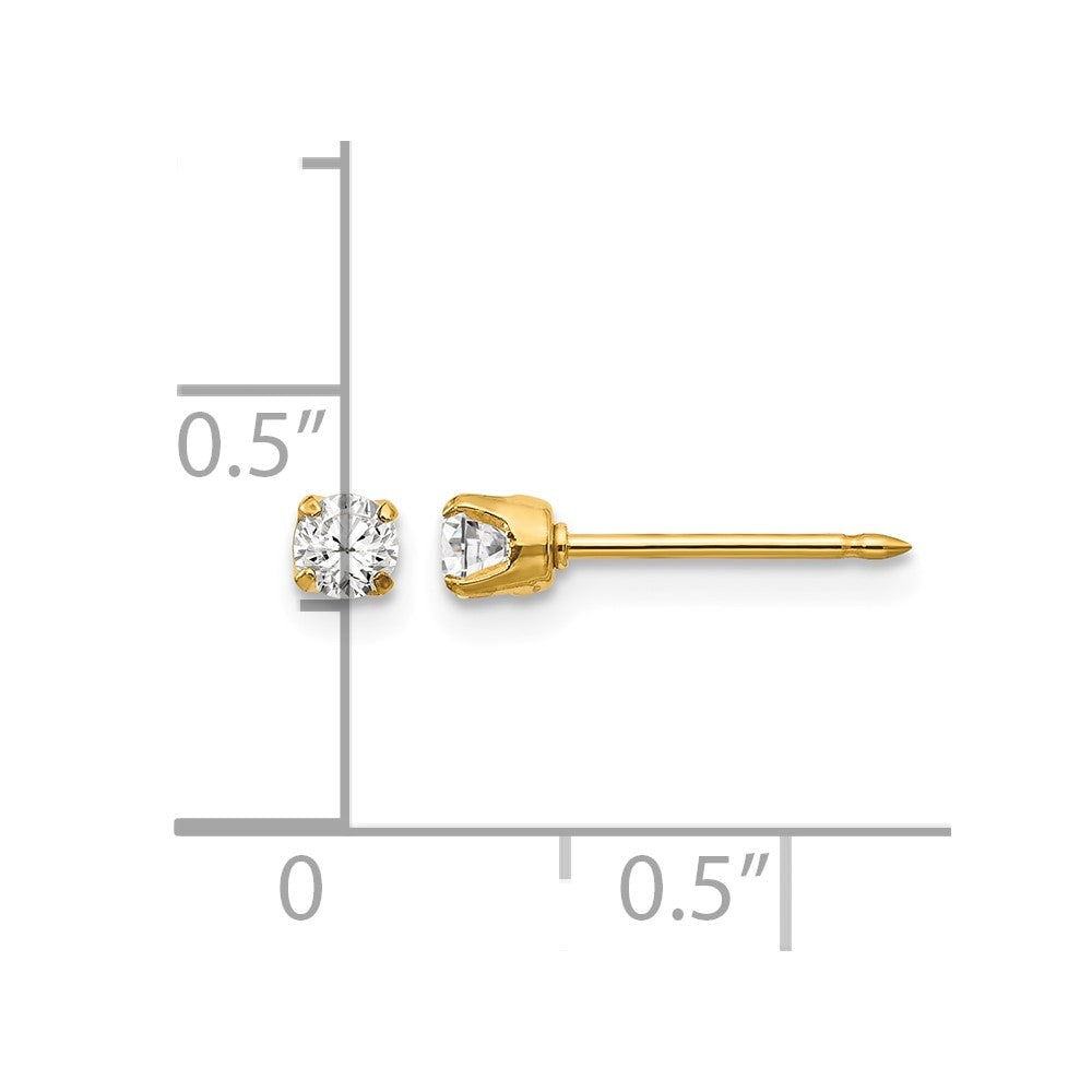 Inverness 14k 3mm CZ Long Post Earrings - Product Photo