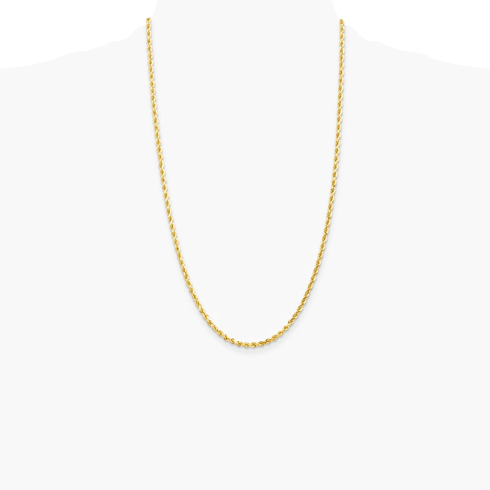 14K Yellow Gold 3.0 mm Diamond-cut Rope Chain Necklace 18"-30" - Product Photo