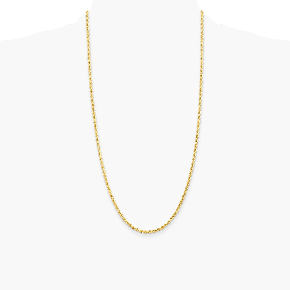 14K Yellow Gold 3.0 mm Diamond-cut Rope Chain Necklace 18"-30" - Product Photo