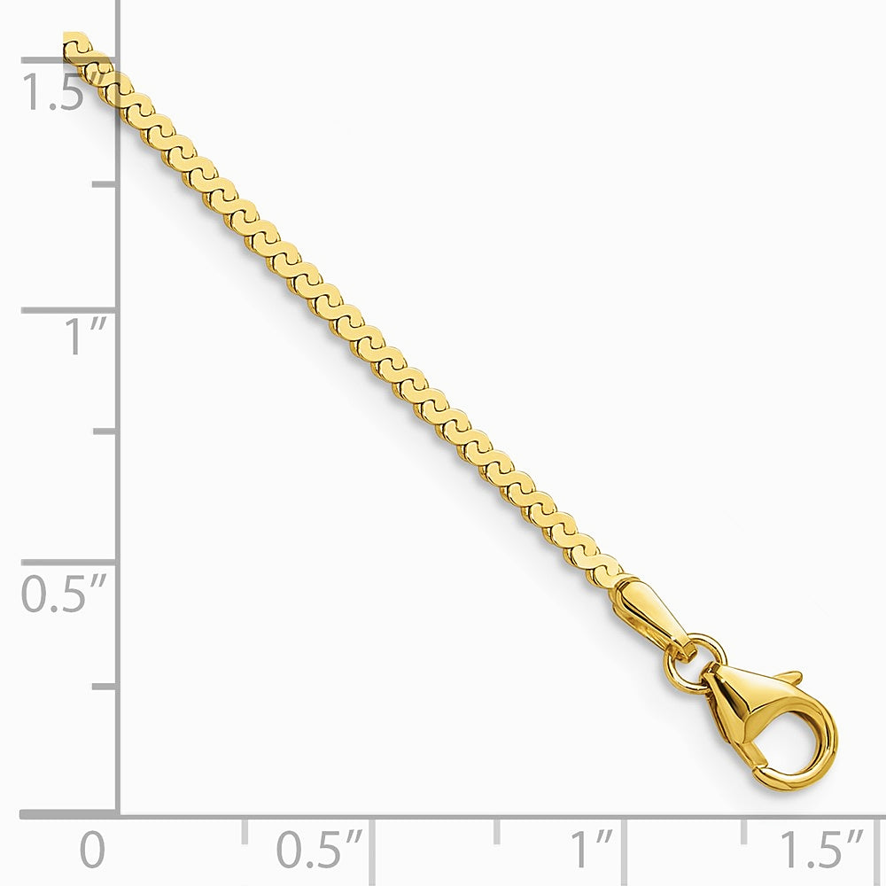 14K Yellow Gold 1.55 mm Serpentine Chain Bracelet 7"-8" - Product Photo