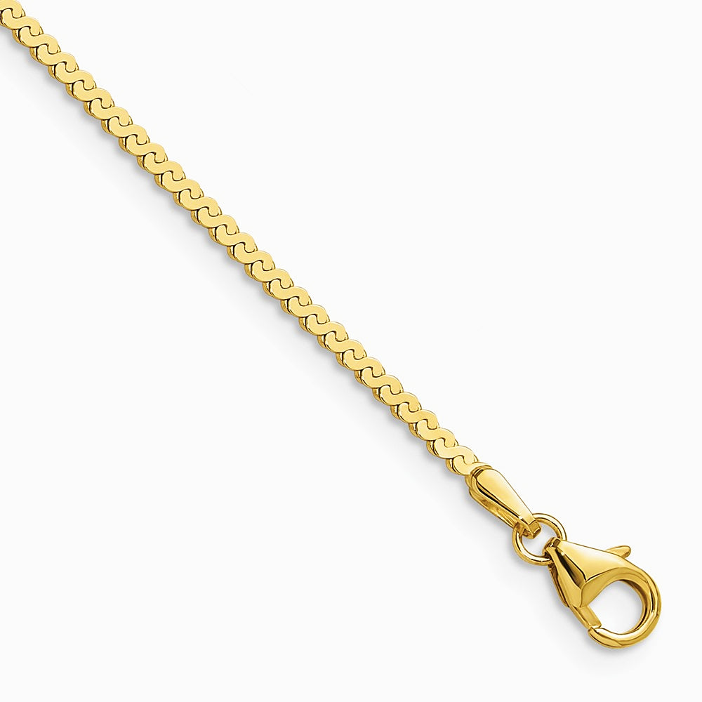 14K Yellow Gold 1.55 mm Serpentine Chain Bracelet 7"-8" - Product Photo