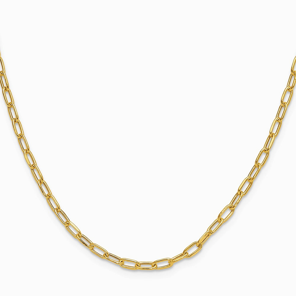 14K Yellow Gold 3.0mm Semi-Solid Beveled D/C Paperclip Chain Necklace 16"-24" - Product Photo