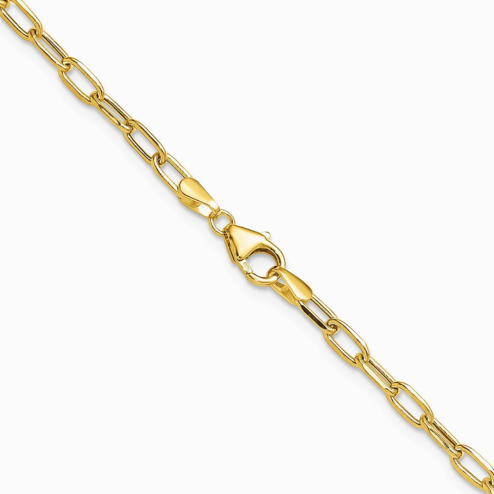 14K Yellow Gold 3.0mm Semi-Solid Beveled D/C Paperclip Chain Necklace 16"-24" - Product Photo