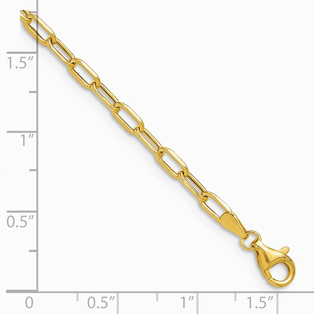 14K Yellow Gold 3.0mm Semi-Solid Beveled D/C Paperclip Chain Bracelet 7"-8" - Product Photo