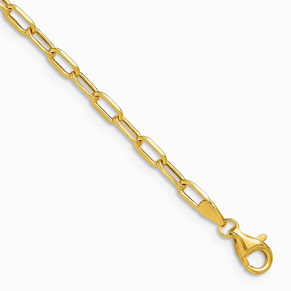 14K Yellow Gold 3.0mm Semi-Solid Beveled D/C Paperclip Chain Bracelet 7"-8" - Product Photo