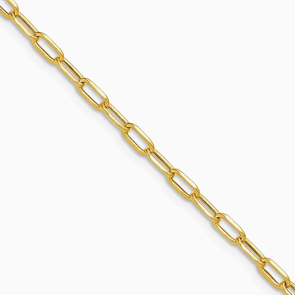 14K Yellow Gold 3.0mm Semi-Solid Beveled D/C Paperclip Chain Necklace 16"-24" - Product Photo