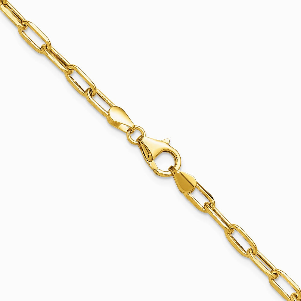14K Yellow Gold 3.7mm Semi-Solid Beveled D/C Paperclip Chain Necklace 16"-24" - Product Photo