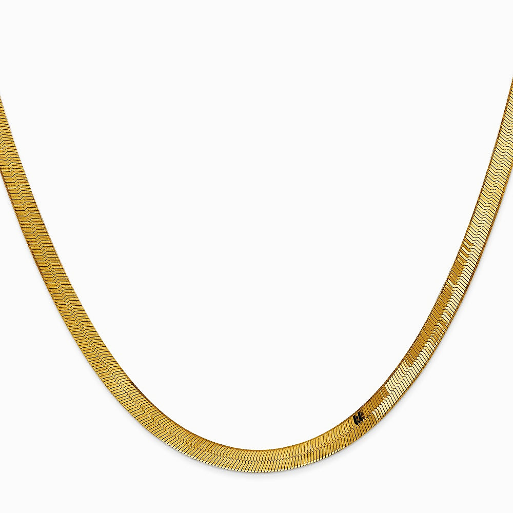 14K Yellow Gold 4mm Silky Herringbone Chain Necklace 16"-24" - Product Photo