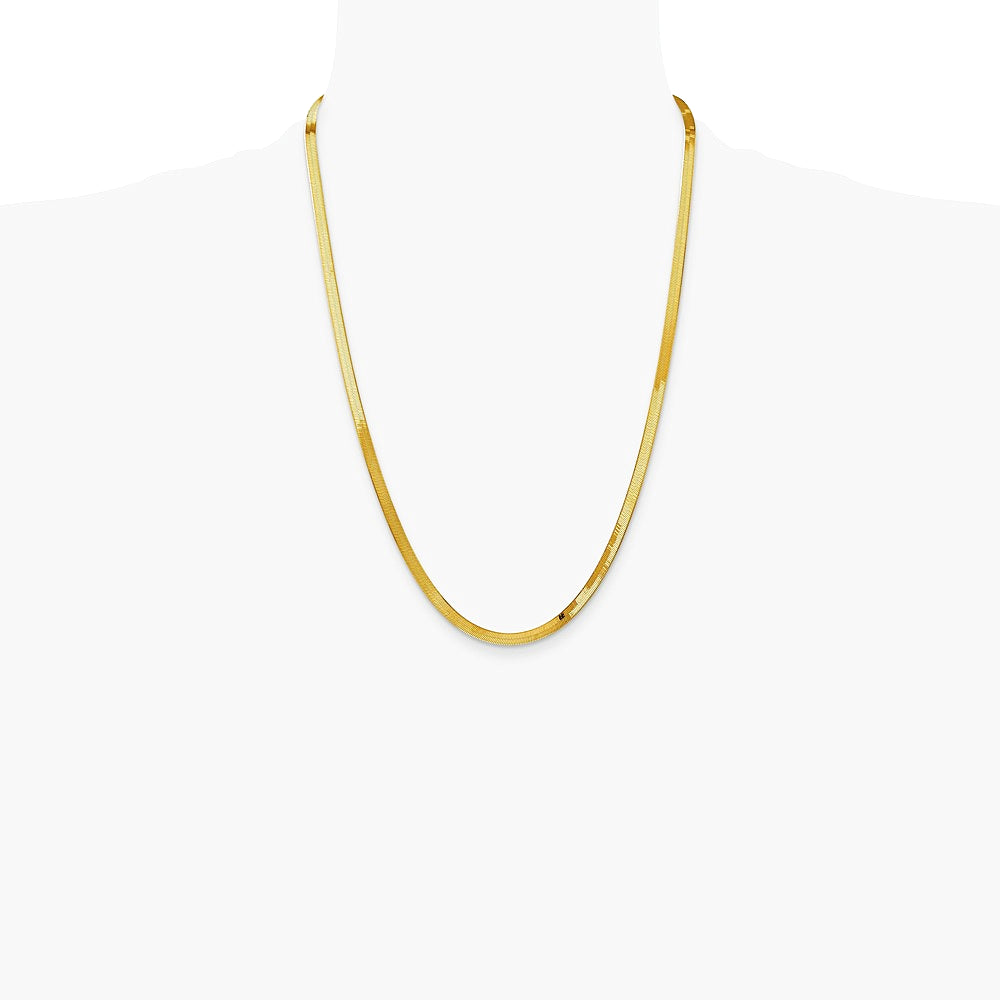 14K Yellow Gold 4mm Silky Herringbone Chain Necklace 16"-24" - Product Photo