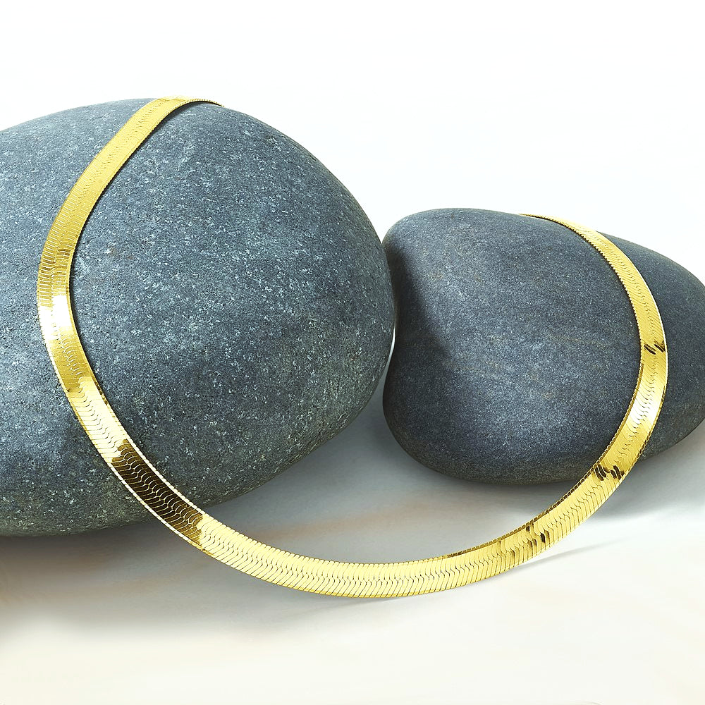 14K Yellow Gold 5mm Silky Herringbone Chain Necklace 16"-24" - Product Photo