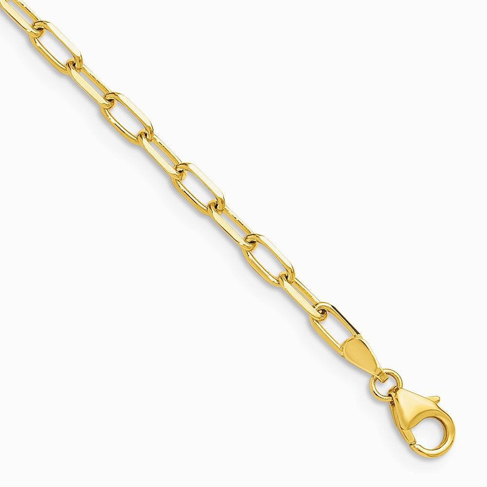 14K Yellow Gold 3.0mm Solid Beveled Diamond-Cut Paperclip Chain Bracelet 7"-8" - Product Photo