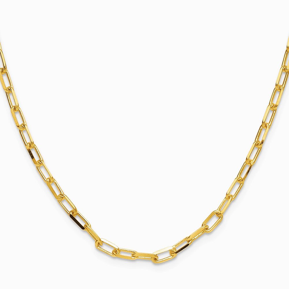 14K Yellow Gold 3.5mm Solid Beveled Diamond-Cut Paperclip Chain Necklace 16"-24" - Product Photo